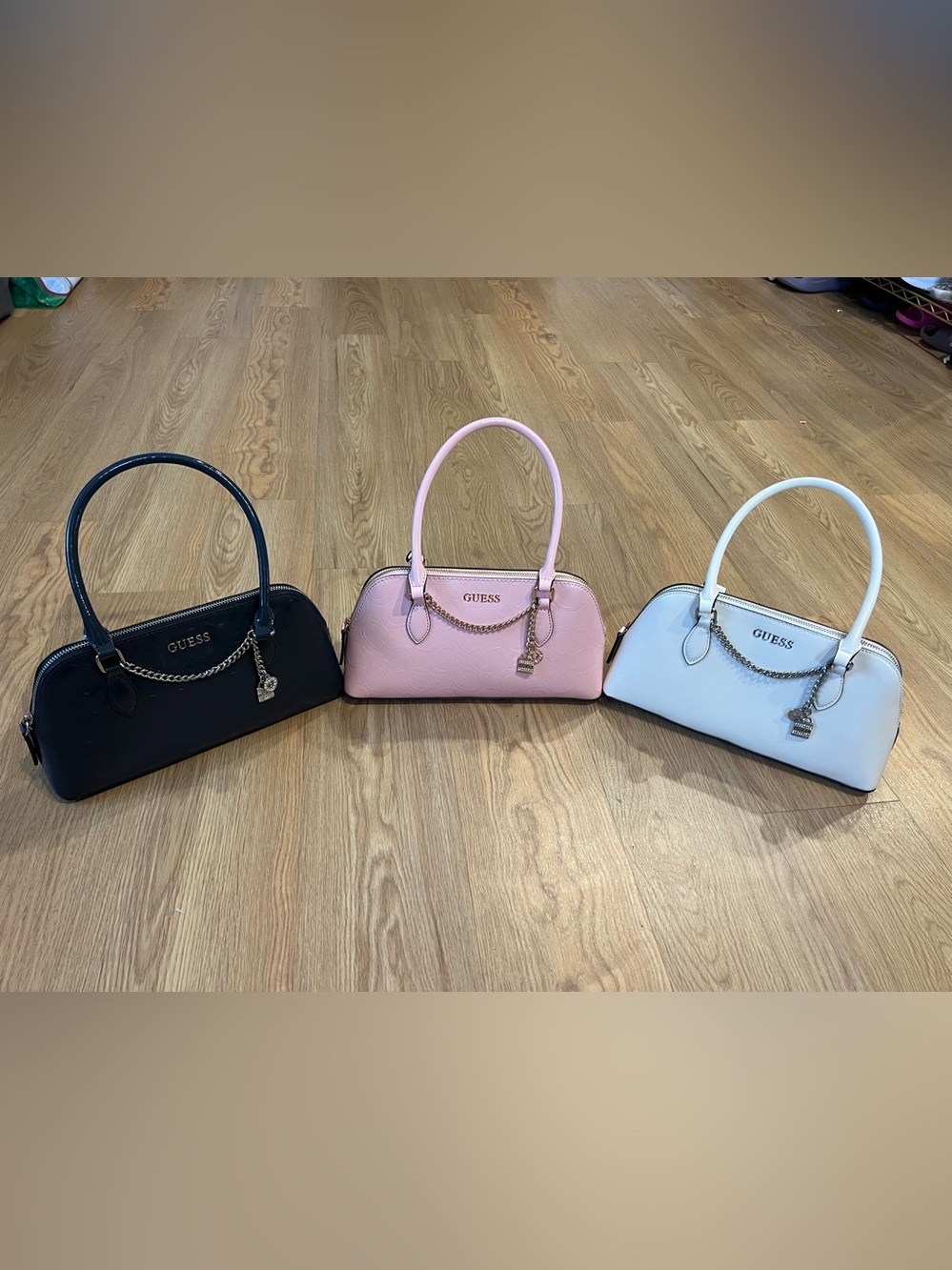 Guess Pink Dome Satchel with Gold Chain Detail